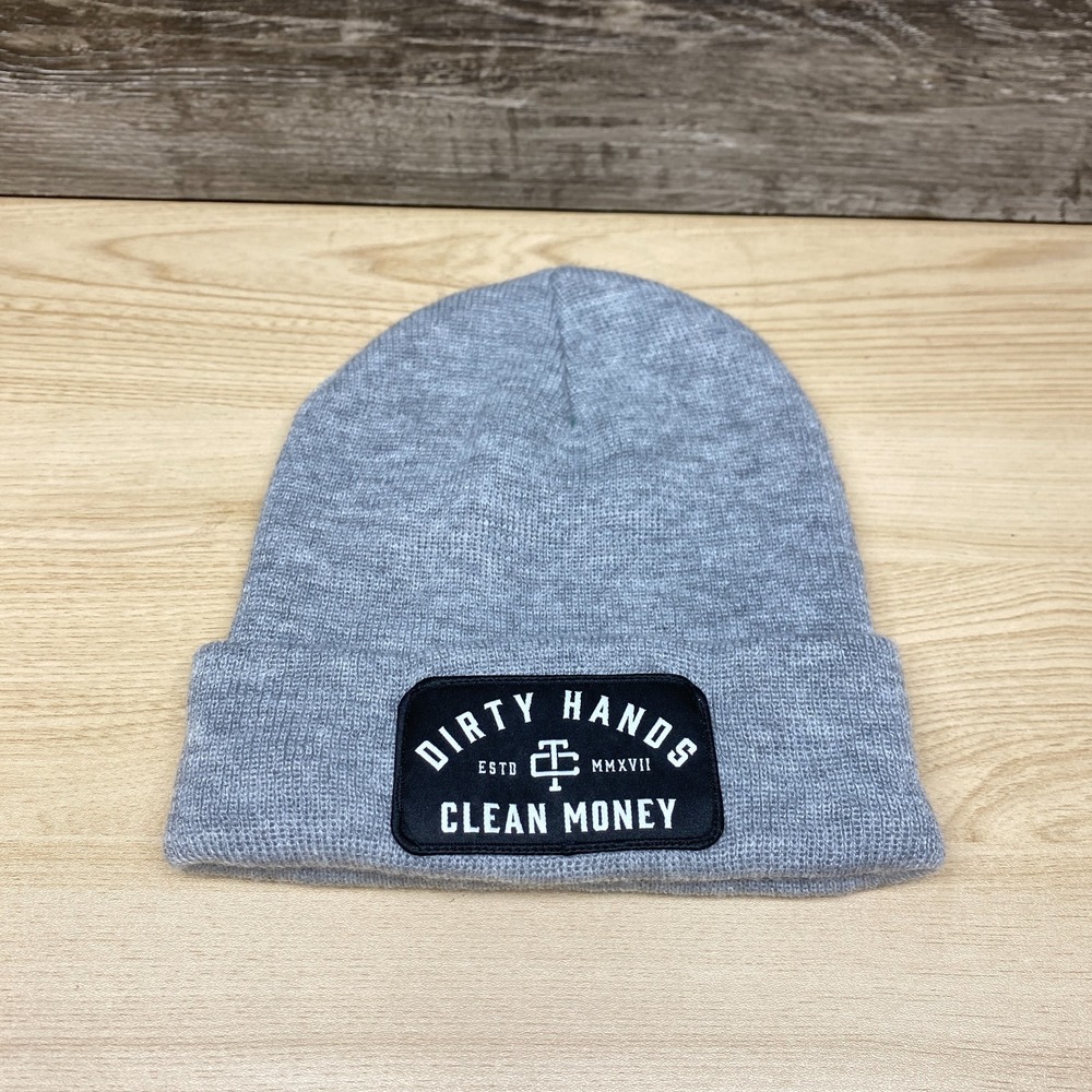 Dirty‎ Hands Clean Money Hat Beanie One Size Gray Knit Cuffed Winter